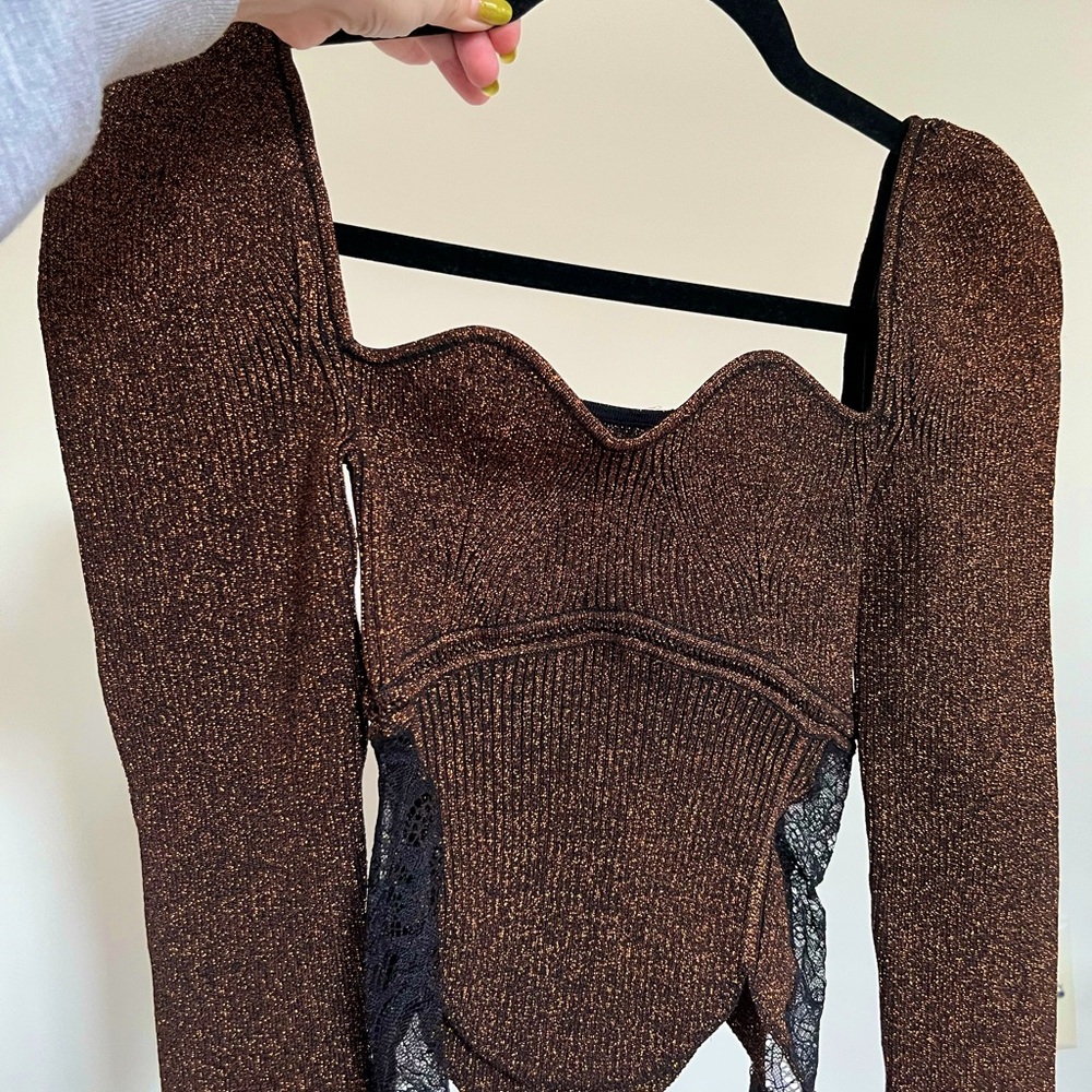 Self portrait ribbed lace top